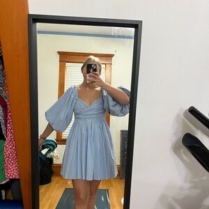 Blue puff-sleeve mini dress